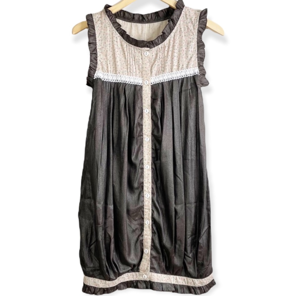 Brown Sleeveless Button Down Dress Floral Pattern Size 4 Super Unique Ruffled
